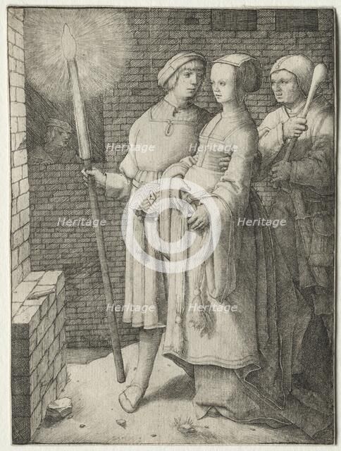 The Man with the Torch and a Woman Followed by a Fool, c. 1508. Creator: Lucas van Leyden (Dutch, 1494-1533).