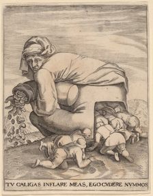 The Man with the Moneybag and His Flatterers. Creator: Johann Theodor de Bry