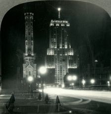 "The Man-made Star" - Lindbergh Beacon, Palmolive Building, Chicago, Illinois. 1930s. Creator: Unknown