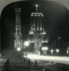 "The Man-made Star" - Lindbergh Beacon, Palmolive Building, Chicago, Illinois. 1930s. Creator: Unknown