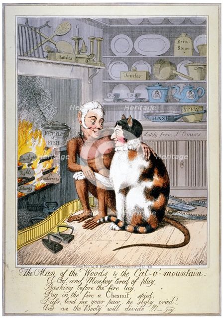 'The man of the woods & the cat-o'-mountain', 1821. Artist: Anon