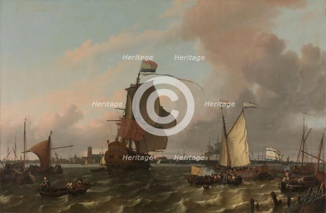 The Man-of-War Brielle on the River Maas off Rotterdam, 1689. Creator: Ludolf Bakhuizen.