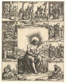 The Man of Sorrows; an image of Christ surrounded by nine vignettes depicting scenes of..., by 1575. Creator: Giorgio Ghisi