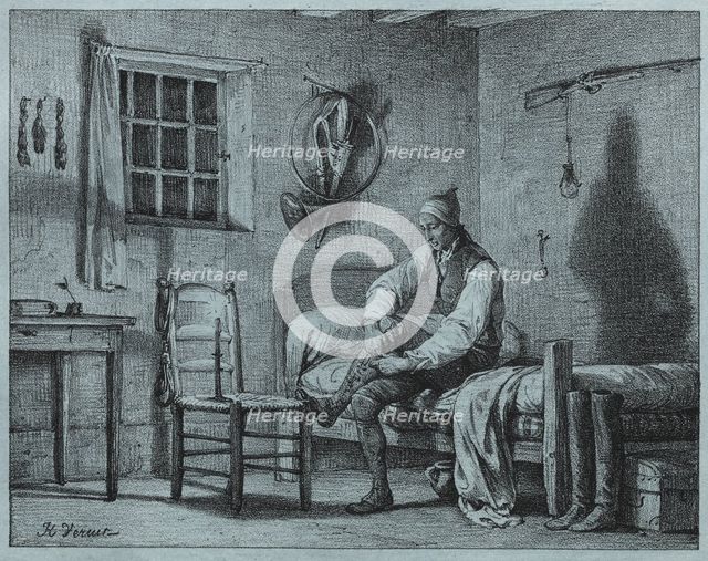 The Man-Servant of Limier Rising from Bed, c. 1818. Creator: Horace Vernet (French, 1789-1863).