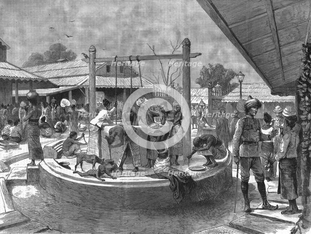'The manners and customs of the Burmans - A wash and brush up in the Market-place...', 1886.  Creator: Unknown.