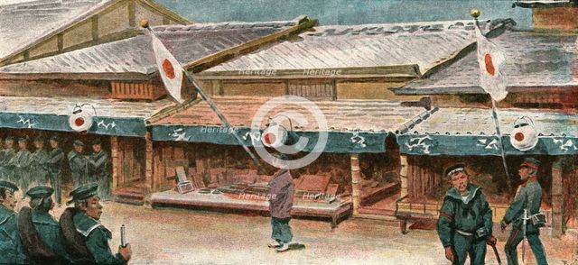 ''The Manoeuvres of the Japanese Army before His Majesty the Mikado; A Street in Nagoya', 1891. Creator: Unknown.