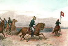 The Manoeuvres of the Japanese Army before His Majesty the Mikado; The Mikado Reviewing... 1891. Creator: Unknown