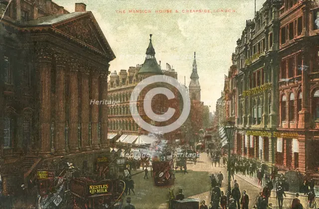 'The Mansion House & Cheapside, London', late 19th-early 20th century. Creator: Unknown.