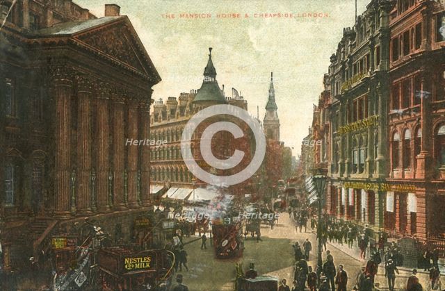 'The Mansion House & Cheapside, London', late 19th-early 20th century. Creator: Unknown.