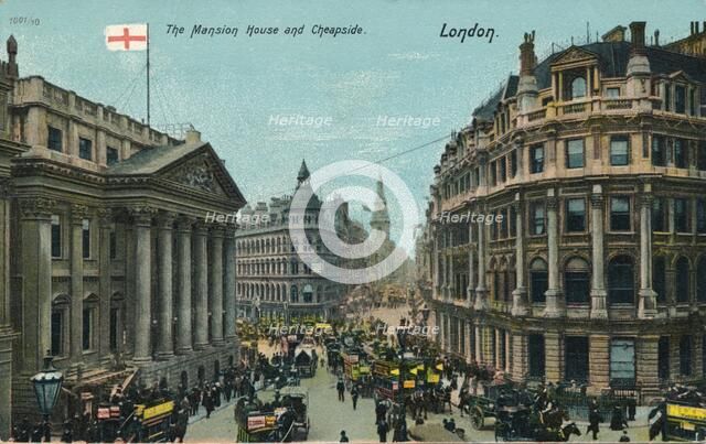 'The Mansion House and Cheapside, London', c1910. Artist: Unknown.