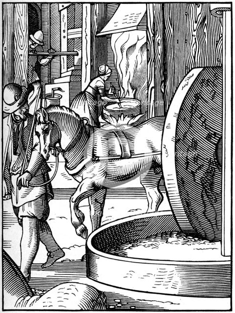 The manufacture of oil, 16th century (1849).Artist: Jost Amman