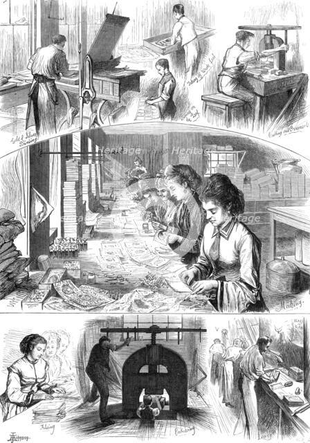 The manufacture of Valentines, 1874. Creator: W. H. F..
