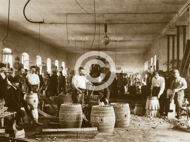 The manufacture of wooden beer barrels in Pilsen, 1880s. Artist: Anonymous  