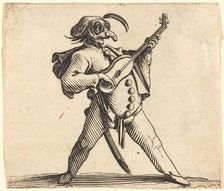 The Masked Comedian Playing a Guitar, c. 1622. Creator: Jacques Callot