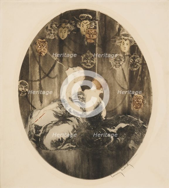 The Masks, 1926. Creator: Icart, Louis Justin Laurent (1888-1950).