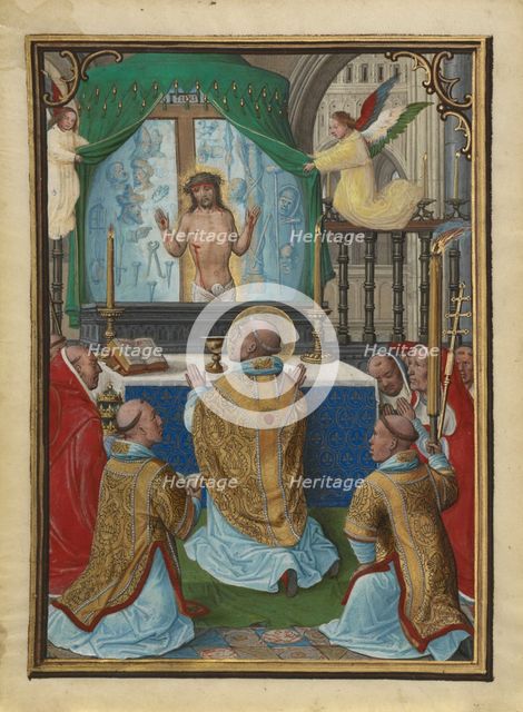 The Mass of Saint Gregory; Munich-Montserrat Hours, about 1535-1540. Creator: Simon Bening.