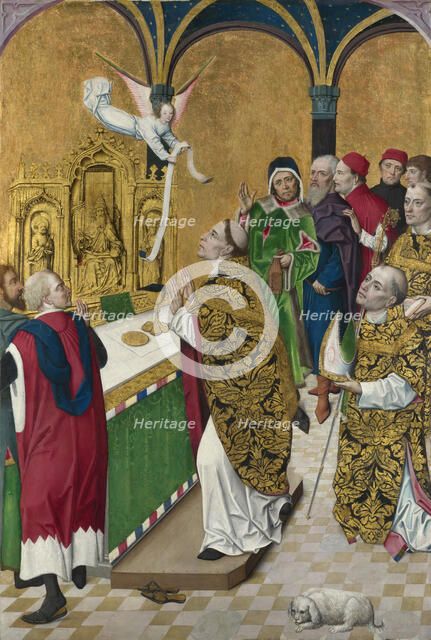 The Mass of Saint Hubert. Shutter from the Werden Altarpiece, ca 1485. Artist: Master of the Life of the Virgin, (Workshop) (active 1463-1490)