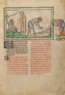 The Massacre of the Two Witnesses by the Beast; Dyson Perrins Apocalypse, about 1255-1260. Creator: Unknown