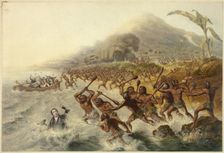 The Massacre of the Lamented Missionary the Rev. J. Williams and Mr. Harris, 1841. Creator: George Baxter