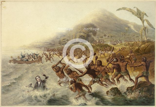 The Massacre of the Lamented Missionary the Rev. J. Williams and Mr. Harris, 1841. Creator: George Baxter.