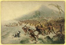 The Massacre of the Lamented Missionary, The Rev. J. Williams and Mr Harris, 1841. Creator: George Baxter