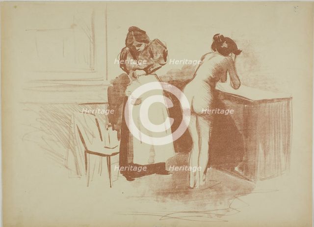 The Massage With Coarse Hair Glove, Wash and Line Plate, 1895. Creator: Jean Louis Forain.
