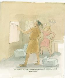 The master craftsman draws out designs for Julia's mosaic floor, 2003. Creator: Judith Dobie