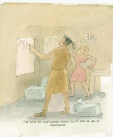 The master craftsman draws out designs for Julia's mosaic floor, 2003. Creator: Judith Dobie