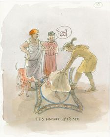 The master craftsman revealing the mosaic floor to Marcus and Julia, 2003. Creator: Judith Dobie