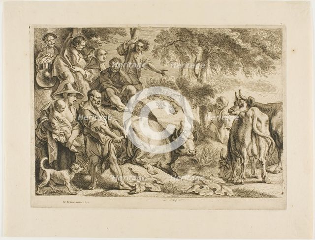 The Master Pulls the Cow Out of the Ditch by its Tail, 1652. Creator: Jacob Jordaens.