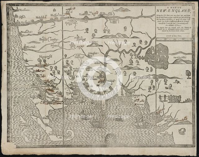 The map of New England (From: William Hubbard's The Present State of New-England), 1677. Artist: Foster, John (17th century)
