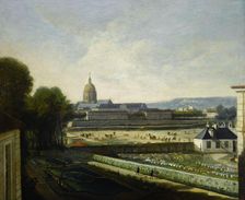 The marble depot and esplanade in front of Tuileries swing bridge, before construction...c 1745-1755 Creator: Unknown