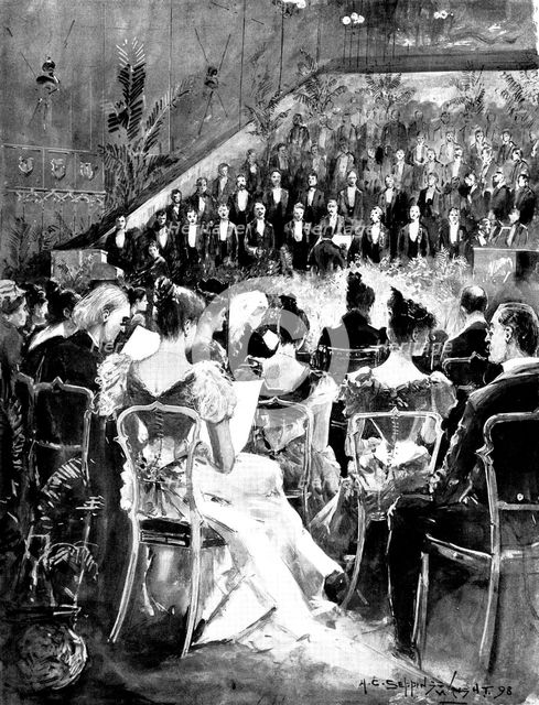 "The March of the Men of Harlech"- the Welsh Choir singing before the Queen at Windsor Castle, 1898. Creator: Unknown.