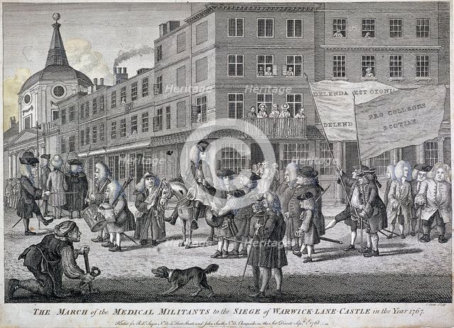 'The March of the Medical Militants to the siege of Warwick Lane Castle', London, 1768. Artist: John June