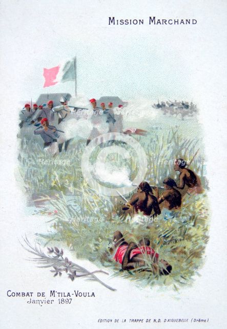 The Marchand expedition: fighting at M'tila Voula, January 1897. Artist: Unknown