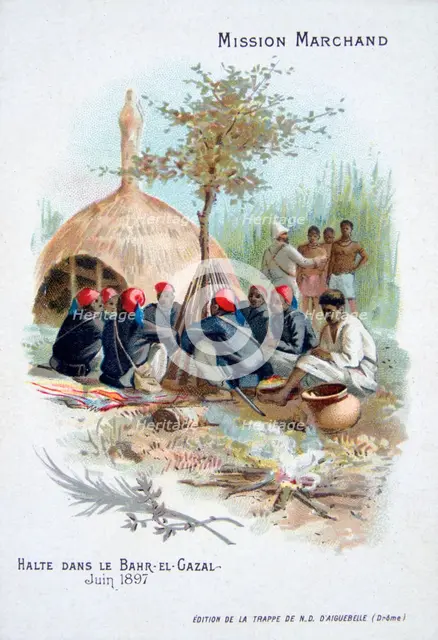 The Marchand expedition: resting at Bahr-el-Gazal, Sudan, June 1897. Artist: Unknown