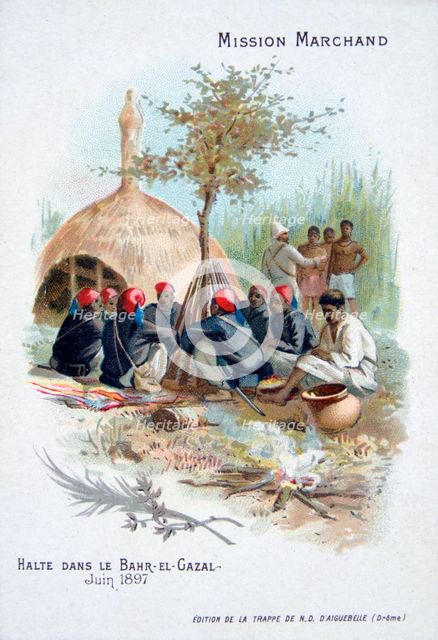 The Marchand expedition: resting at Bahr-el-Gazal, Sudan, June 1897. Artist: Unknown