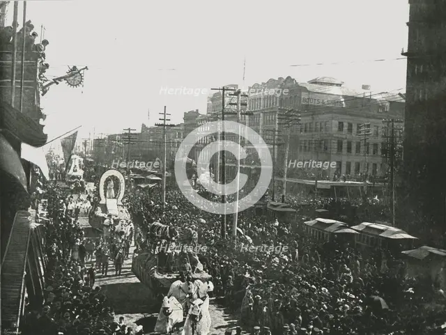 The Mardi Gras parade in Canal Street, New Orleans, USA, 1895.  Creator: Unknown.