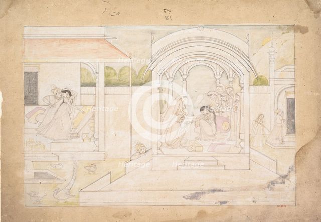 The Marital Bliss of Nala and Damayanti: Folio from a Nala-Damayanti Series, ca. 1800-10. Creator: Ranjha.