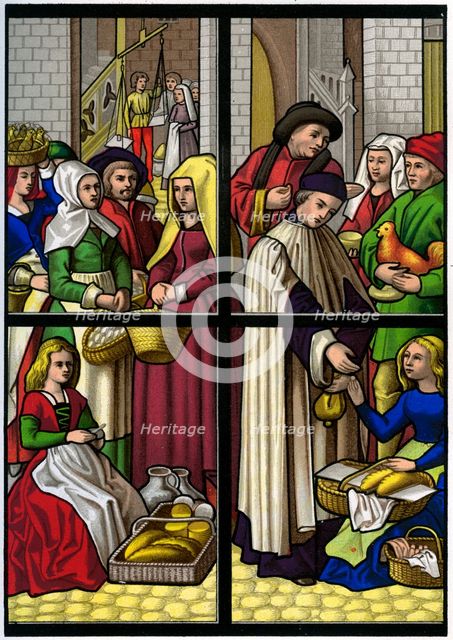 The market, 15th century (1849).Artist: H Moulin