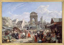 The market and the Fontaine des Innocents, 1822. Creator: John James Chalon