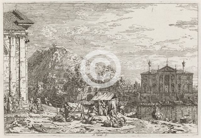 The Market at Dolo [lower left], c. 1735/1746. Creator: Canaletto.