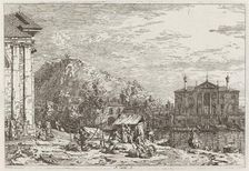The Market at Dolo [lower left], c. 1735/1746. Creator: Canaletto