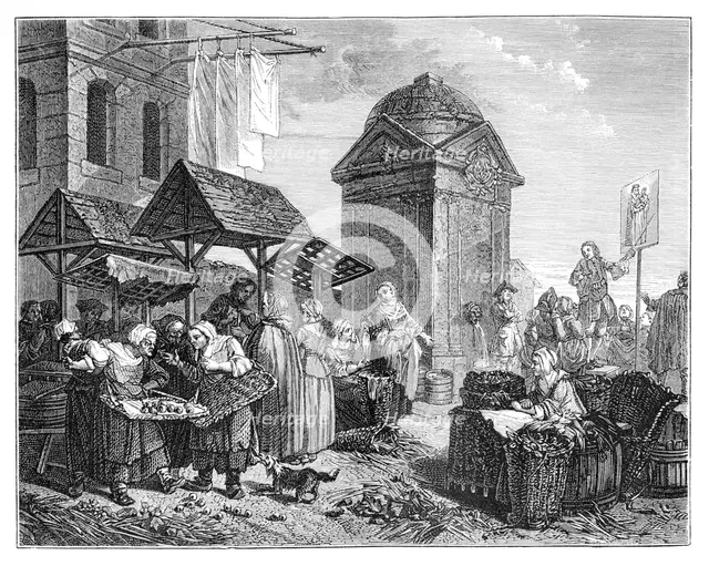 The Market At Maubert, (1885).Artist: Jeaurat
