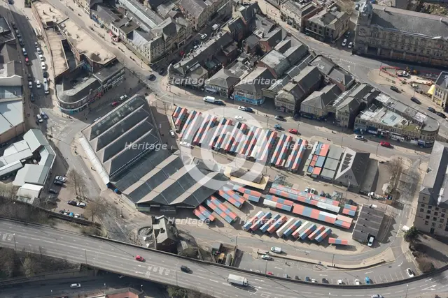 The Market Hall and outdoor market, Dewsbury, Yorkshire, 2019. Creator: Historic England.