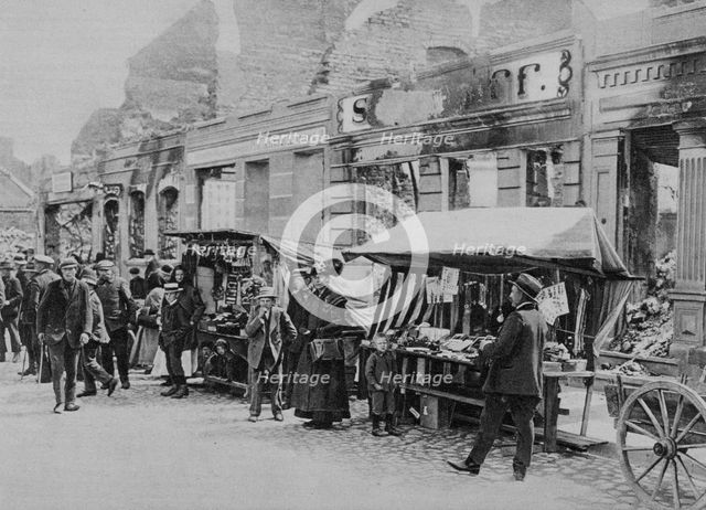 The market in the ruins of Hohenstein, East Prussia, World War I, 1915. Artist: Unknown