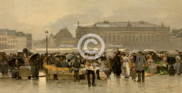 The Market in front of the Theatre in Antwerp, late 19th-early 20th century. Creator: Emile Claus.