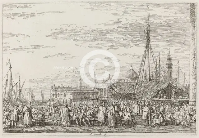 The Market on the Molo [upper left], c. 1735/1746. Creator: Canaletto.