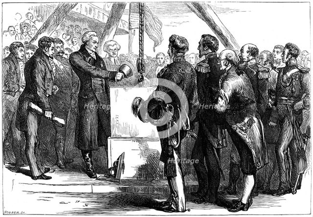 The Marquis de Lafayette laying the cornerstone of the Bunker Hill monument, 1825 (c1880).Artist: Hooper