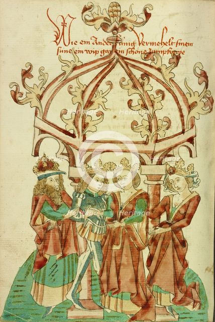 The Marriage of a Prince and Young Woman; Barlaam und Josaphat, 1469. Creators: Hans Schilling, Diebolt Lauber.